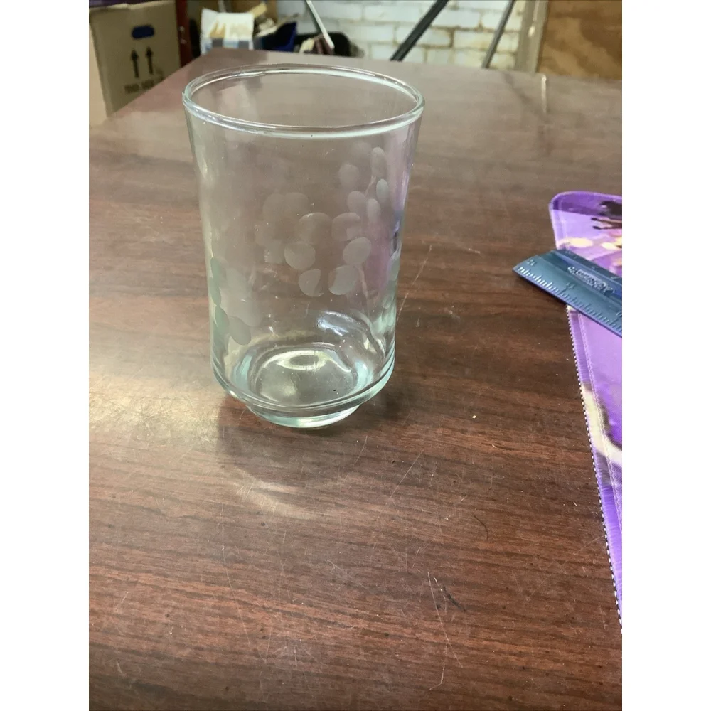 Vtg Libbey Clear Glass Tumbler Juice Floral Dot Drinking Glasse